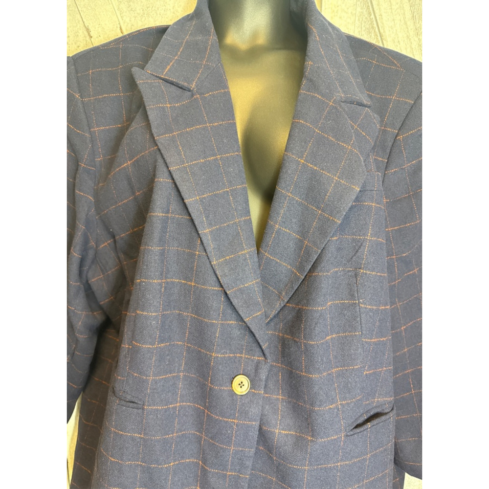 Women's Future Collective Navy Orange Plaid Blazer 4X - Picture 2 of 7